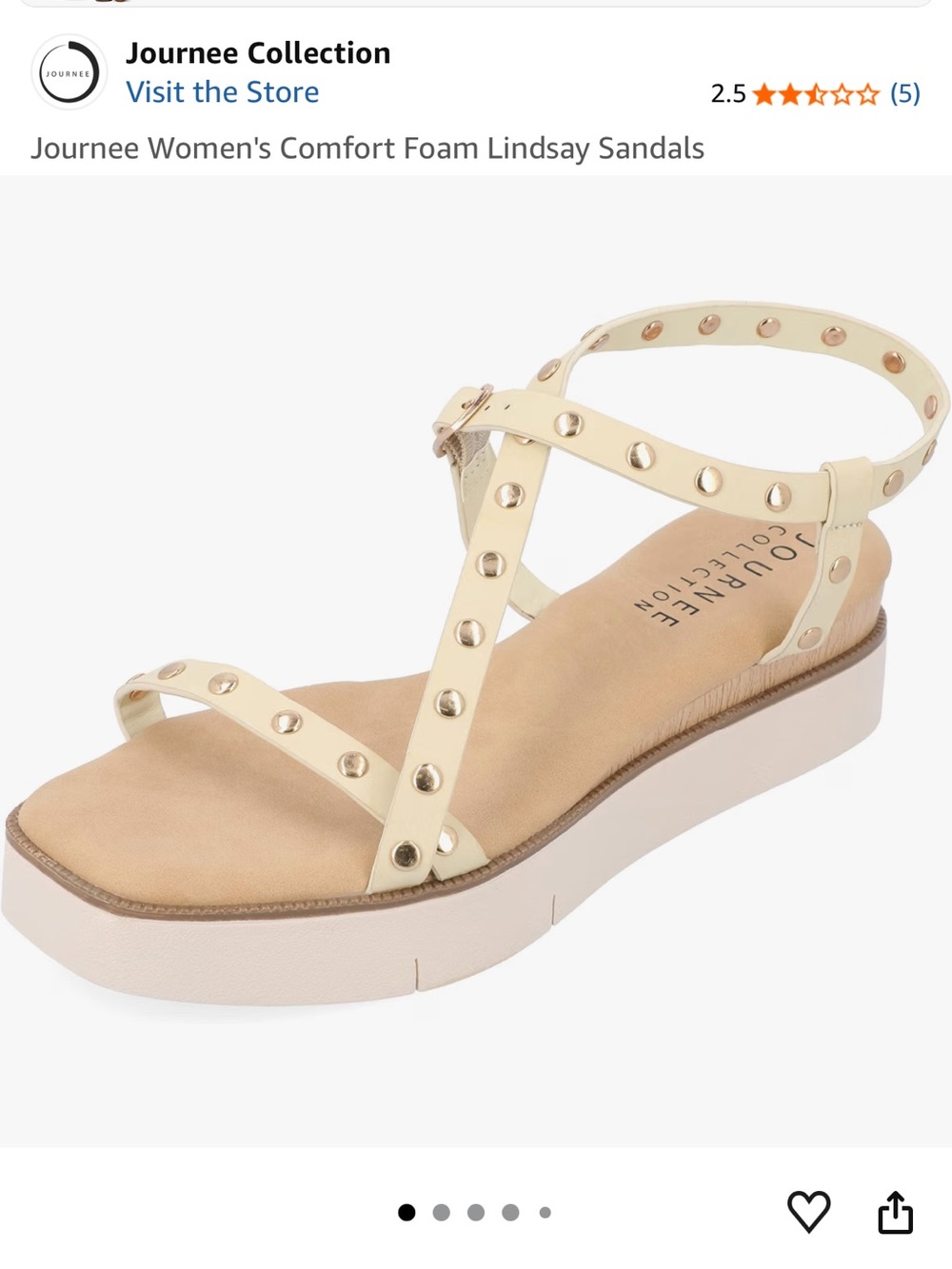 Journee Collection Cream Studded Crisscross Ankle-Strap Sandal -Size 9.5